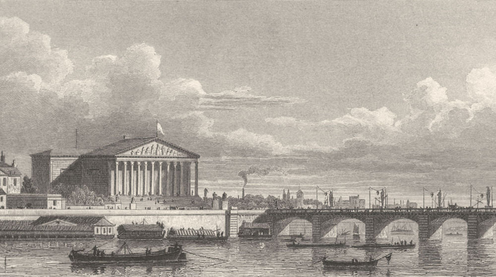 PARIS. Chambre des deputes et Pont Louis XVI 1831 old antique print picture
